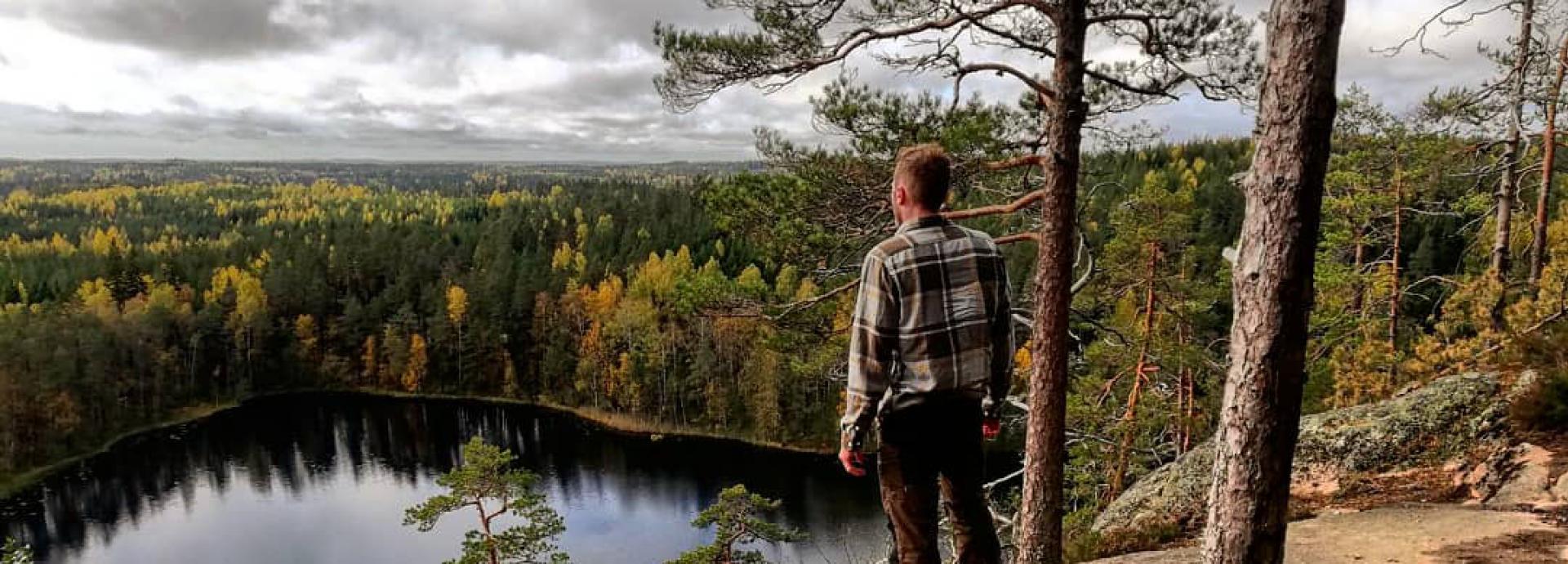 U.S. Fulbright Student Andrew House in the Finnish forest