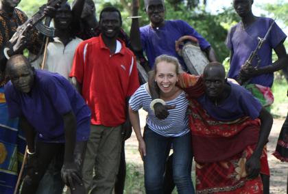 Johanna Poutanen on a field visit to a cattle camp in Rumbek, South Sudan.