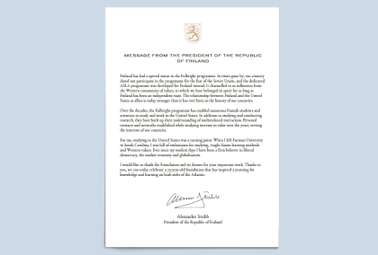 Message from the President of the Republic of Finland Alexander Stubb