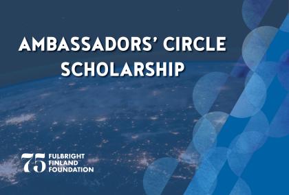 Decorative photo. It says "Ambassadors' Circle Scholarship" over blue background.