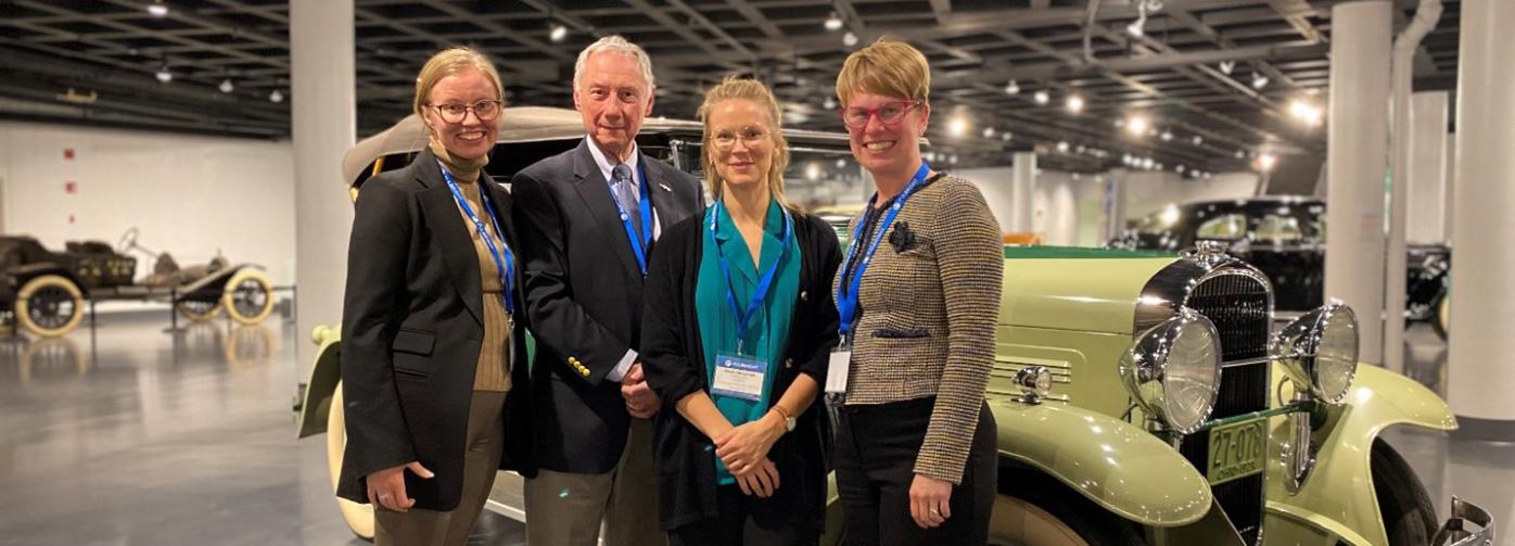 Two Finnish Fulbrighters, Carita Eklund and Saara Ala-luopa with alum Ed Sivak and Jenni Carney, the development director at the Cleveland Counsel of World Affairs.