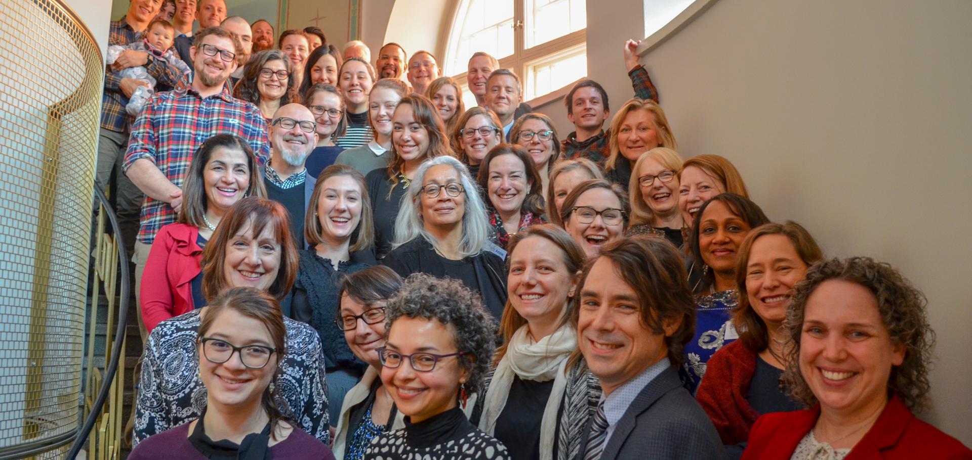 American Fulbrighters standing on a staircase 